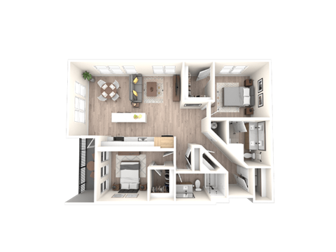 Floor plan for 2 beds, 2 baths, 1240 sqft